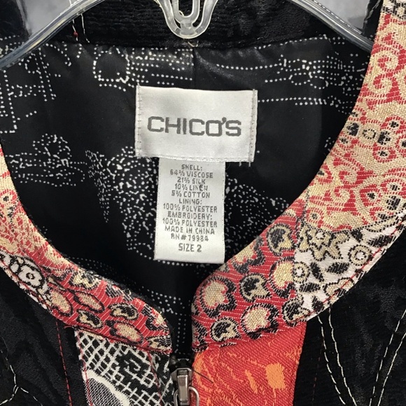 Chico’s Vintage Silk Blend Asian Inspired Floral Embroidered ZipUp Jacket Size 2 - Picture 7 of 9